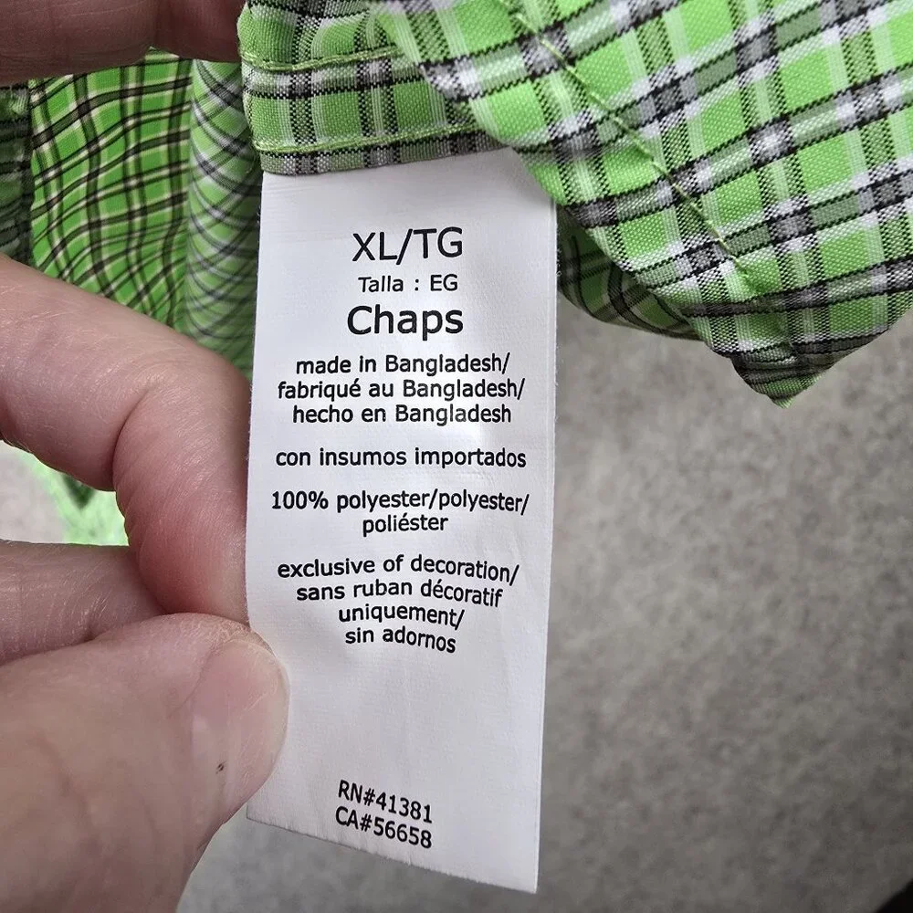Chaps Mens Green Plaid Short Sleeve Button-Down Shirt XL Polyester - Picture 7 of 9